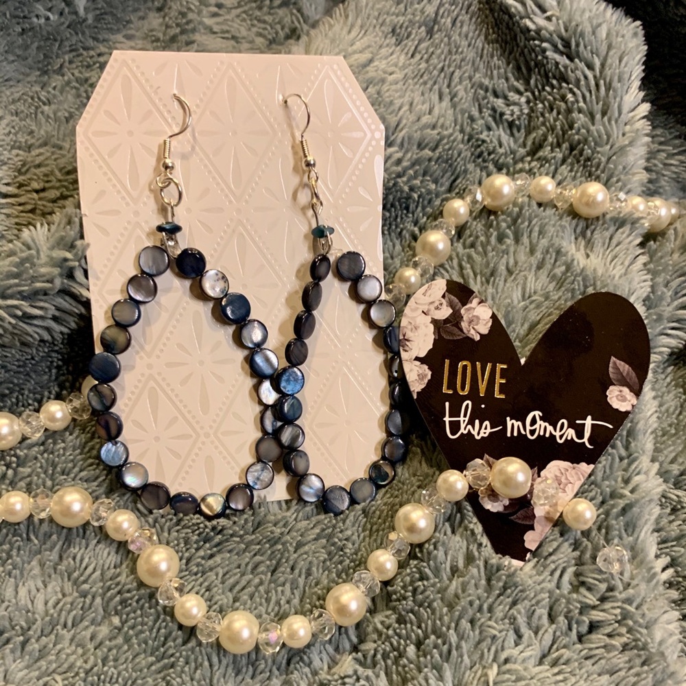 Beaded Teardrop Hoop Earrings - Picture 2 of 2